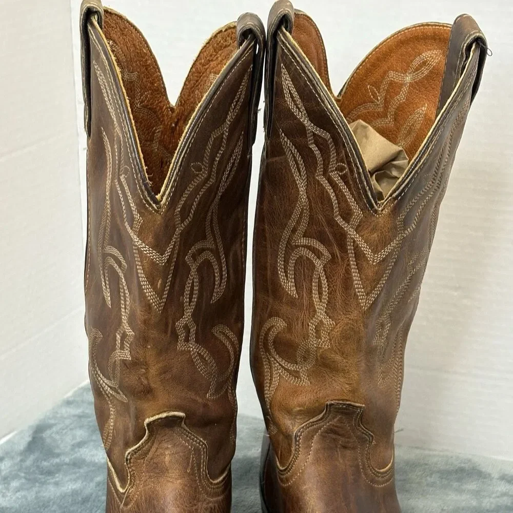 Vintage Frye Western Cowboy Boots Brown Leather USA Made Size 9M Distressed - Picture 3 of 15